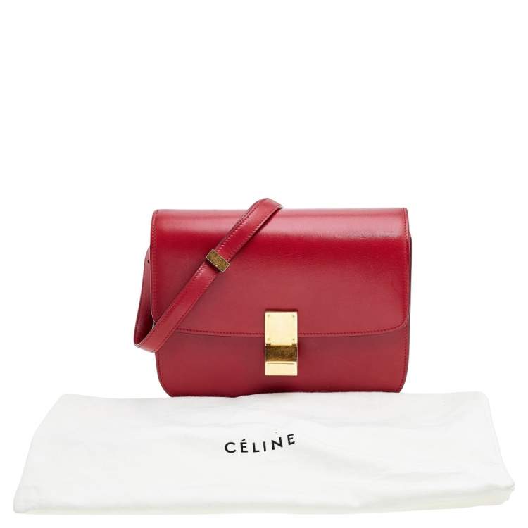 Pre Owned Celine Red Leather Medium Classic Box Shoulder Bag