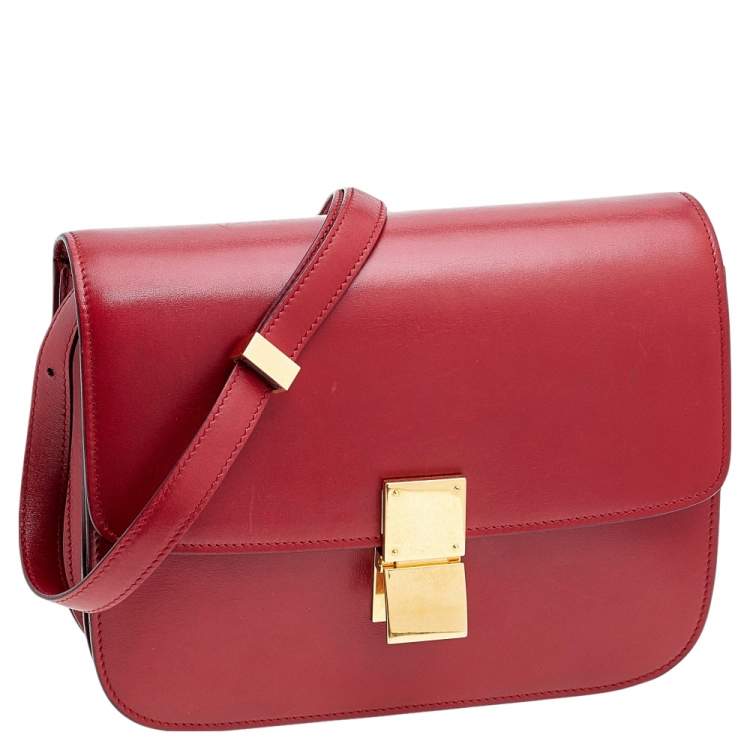 Pre Owned Celine Red Leather Medium Classic Box Shoulder Bag