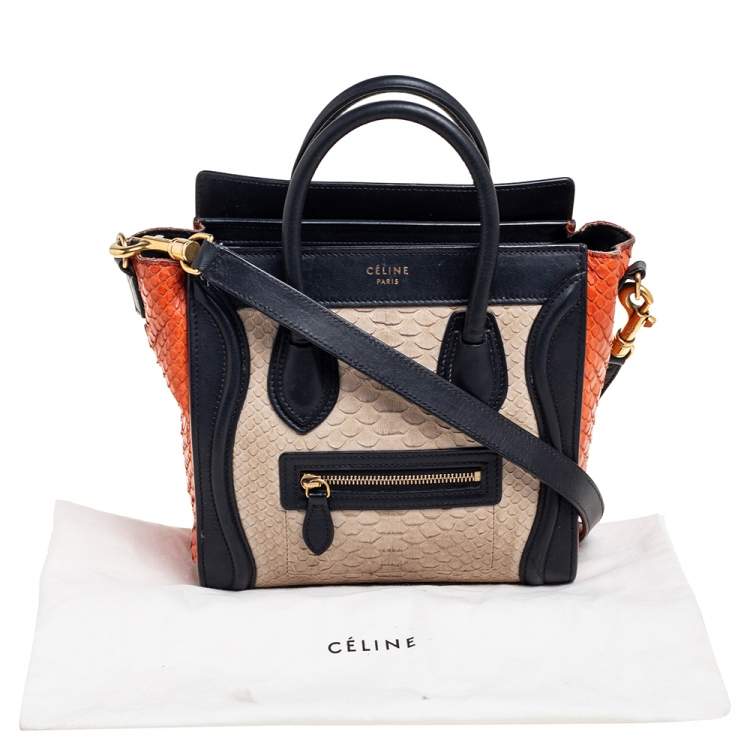 Pre Owned Céline Tricolor Python Leather and Leather Trim Nano Luggage Tote