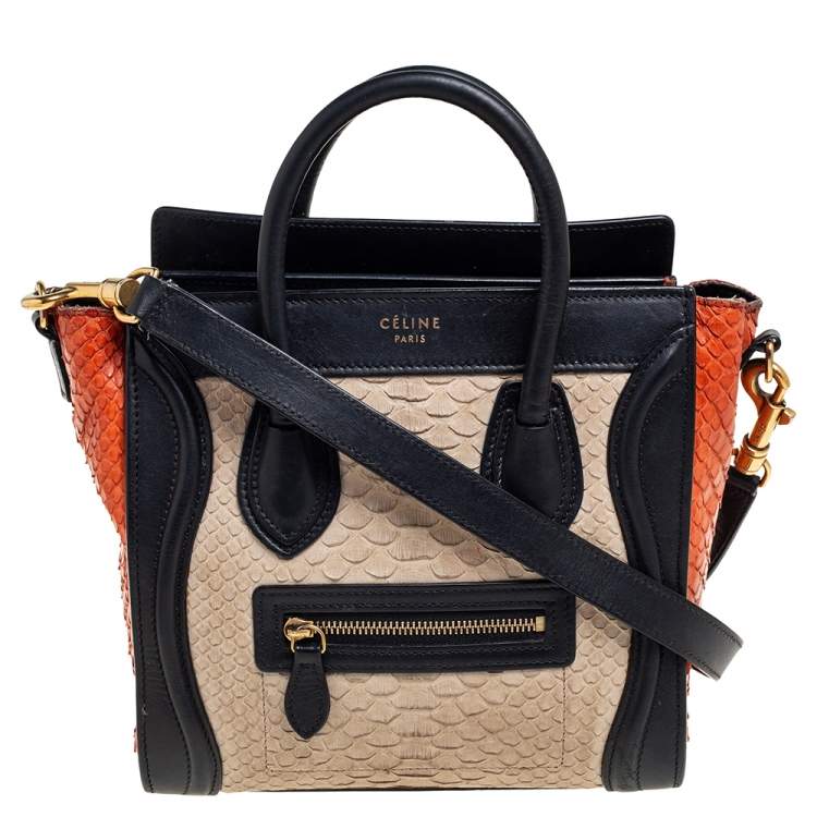 Pre Owned Céline Tricolor Python Leather and Leather Trim Nano Luggage Tote