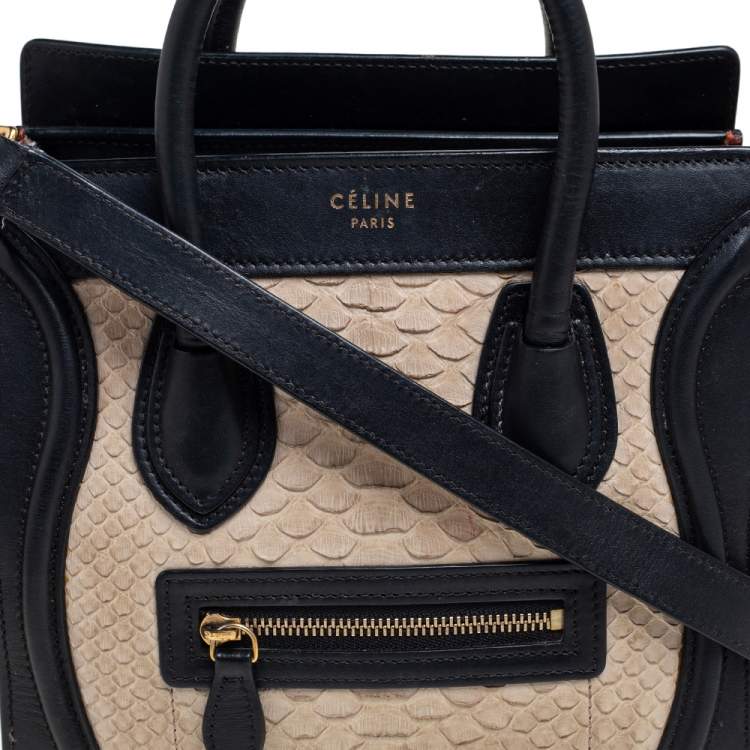 Pre Owned Céline Tricolor Python Leather and Leather Trim Nano Luggage Tote