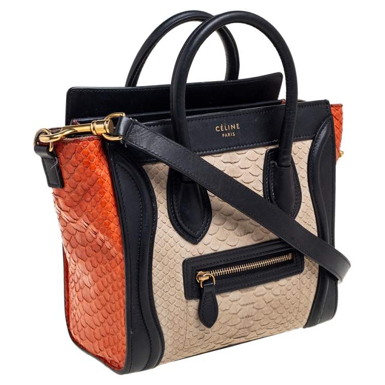 Pre Owned Céline Tricolor Python Leather and Leather Trim Nano Luggage Tote