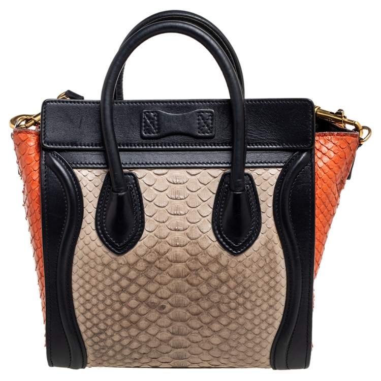 Pre Owned Céline Tricolor Python Leather and Leather Trim Nano Luggage Tote