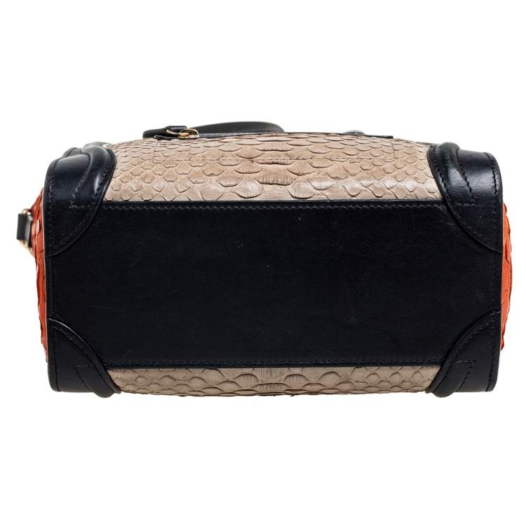 Pre Owned Céline Tricolor Python Leather and Leather Trim Nano Luggage Tote