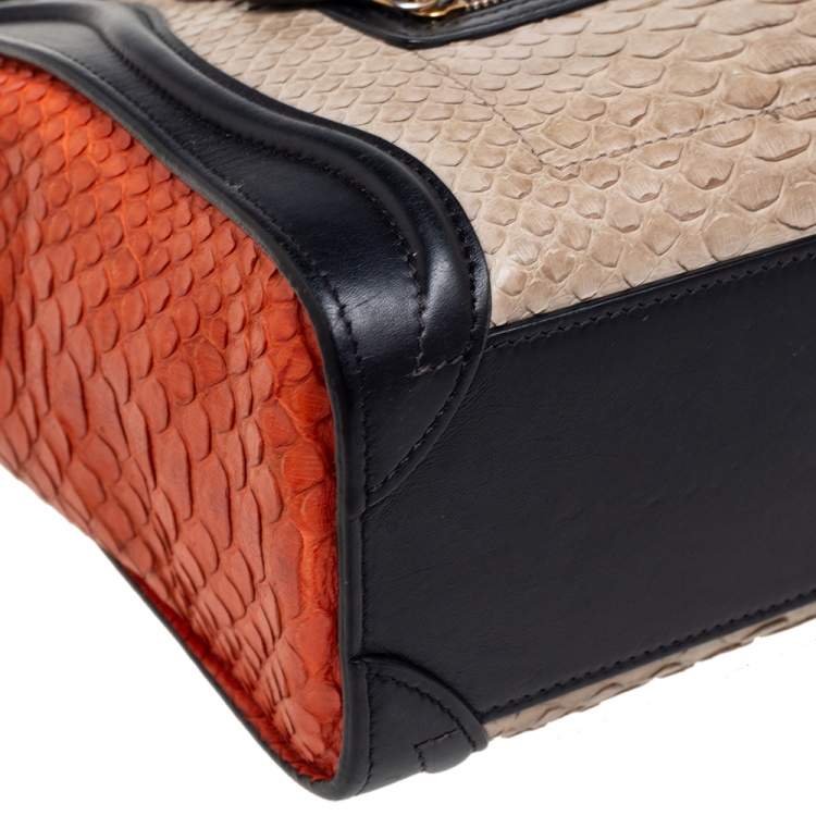 Pre Owned Céline Tricolor Python Leather and Leather Trim Nano Luggage Tote