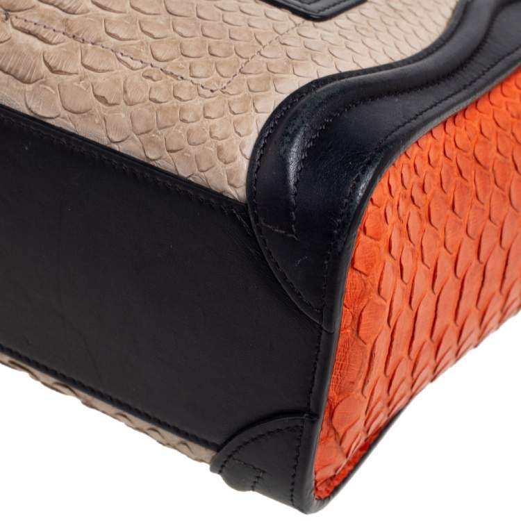 Pre Owned Céline Tricolor Python Leather and Leather Trim Nano Luggage Tote