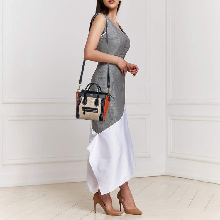 Pre Owned Céline Tricolor Python Leather and Leather Trim Nano Luggage Tote