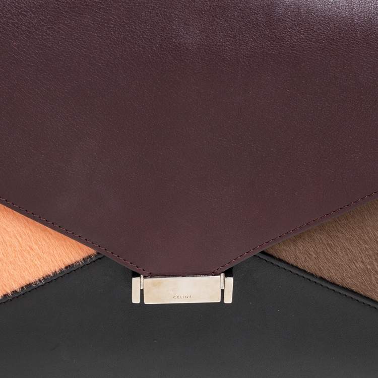 Pre Owned Celine Multicolor Leather and Calfhair Diamond Clutch Bag