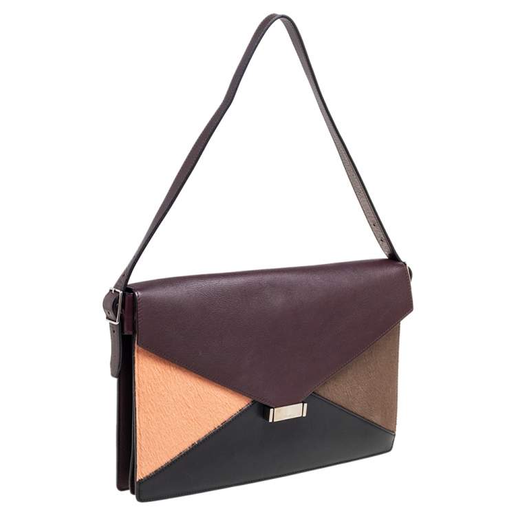 Pre Owned Celine Multicolor Leather and Calfhair Diamond Clutch Bag