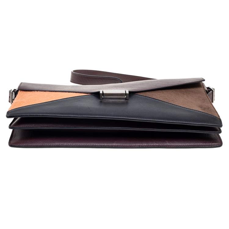 Pre Owned Celine Multicolor Leather and Calfhair Diamond Clutch Bag