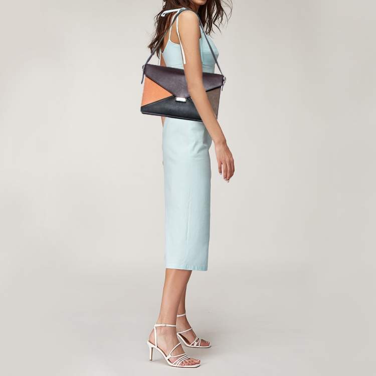 Pre Owned Celine Multicolor Leather and Calfhair Diamond Clutch Bag