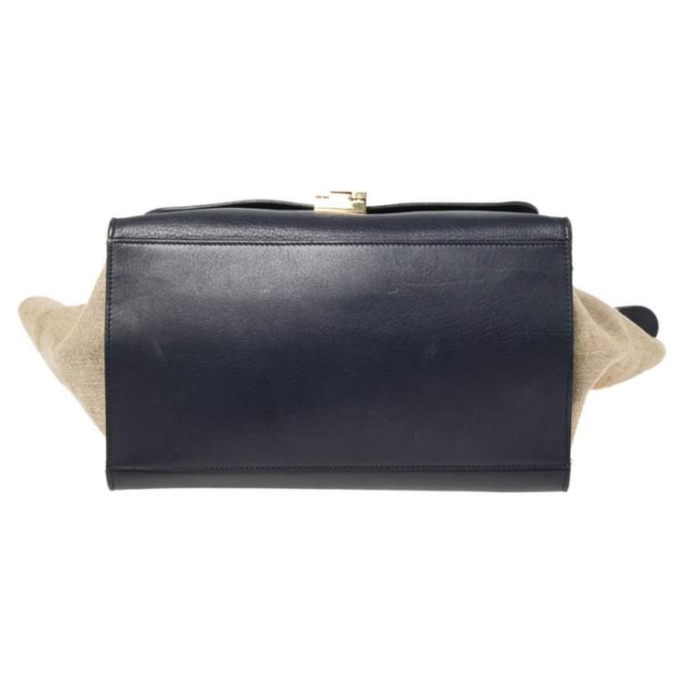 Pre Owned Celine Tricolor Leather and Canvas Medium Trapeze Top Handle Bag