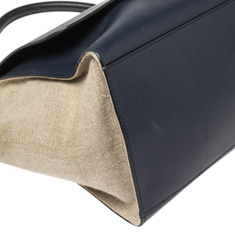 Pre Owned Celine Tricolor Leather and Canvas Medium Trapeze Top Handle Bag