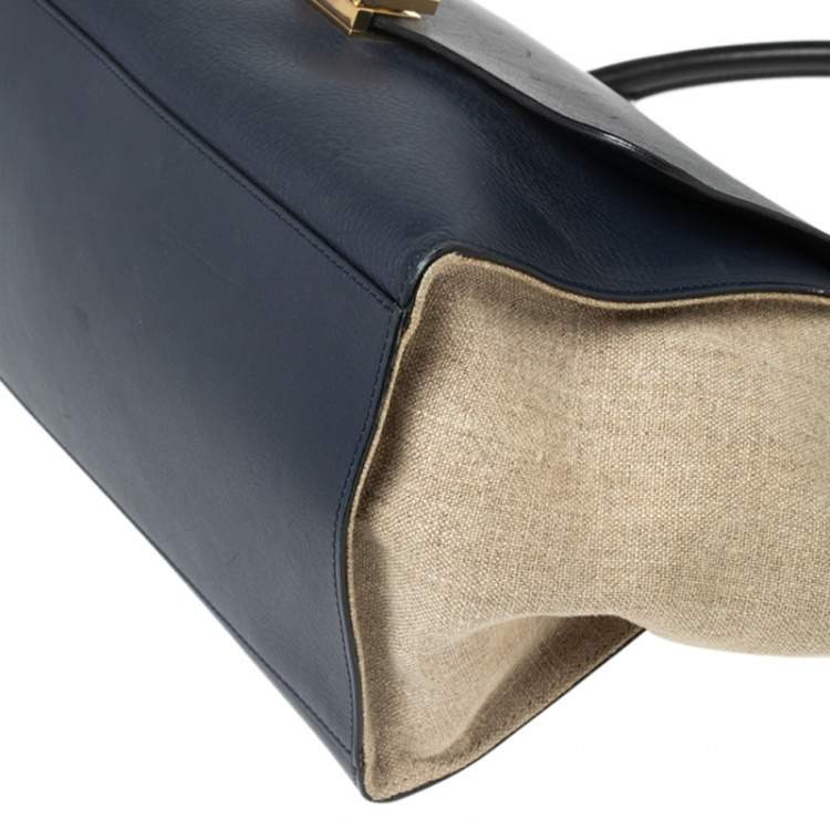 Pre Owned Celine Tricolor Leather and Canvas Medium Trapeze Top Handle Bag
