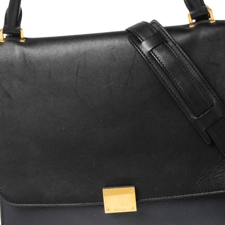Pre Owned Celine Tricolor Leather and Canvas Medium Trapeze Top Handle Bag