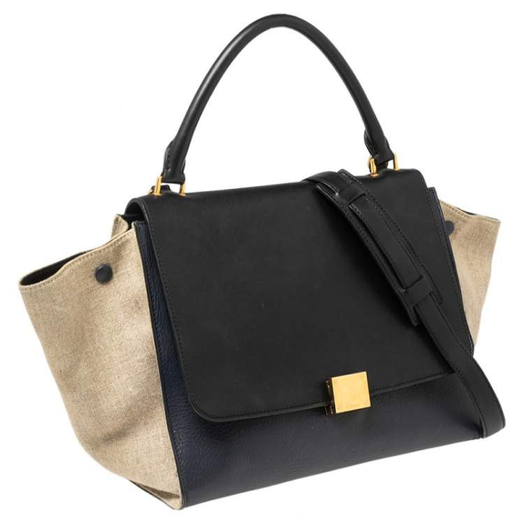 Pre Owned Celine Tricolor Leather and Canvas Medium Trapeze Top Handle Bag