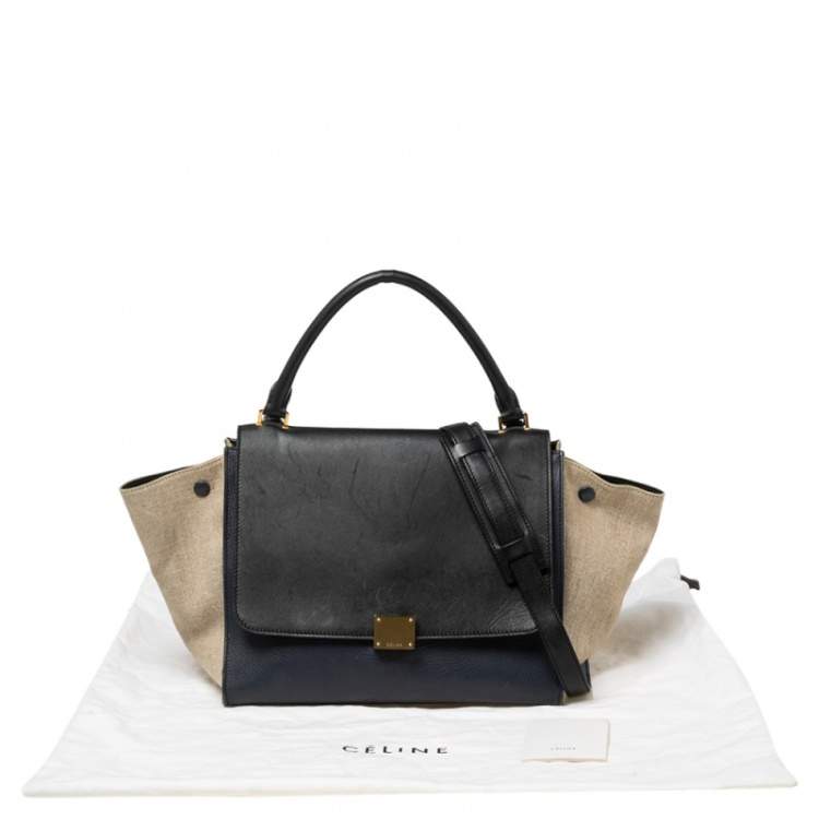 Pre Owned Celine Tricolor Leather and Canvas Medium Trapeze Top Handle Bag