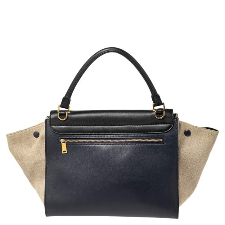 Pre Owned Celine Tricolor Leather and Canvas Medium Trapeze Top Handle Bag