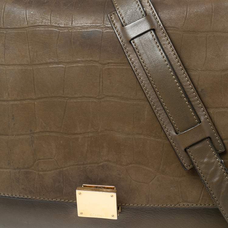Pre Owned Celine Tri Color Leather and Suede Medium Trapeze Top Handle Bag