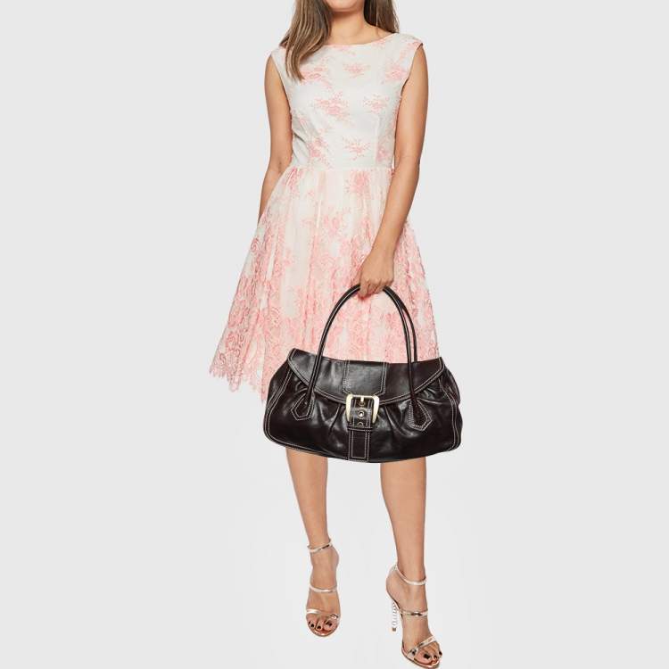 Pre Owned Celine Brown Leather Vintage Buckle Satchel