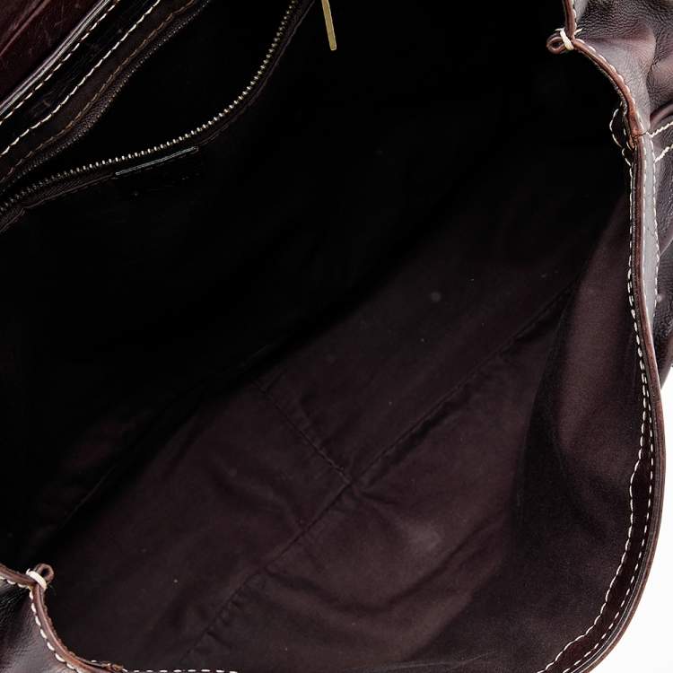 Pre Owned Celine Brown Leather Vintage Buckle Satchel