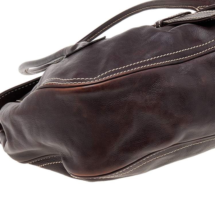 Pre Owned Celine Brown Leather Vintage Buckle Satchel