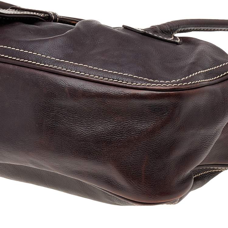 Pre Owned Celine Brown Leather Vintage Buckle Satchel