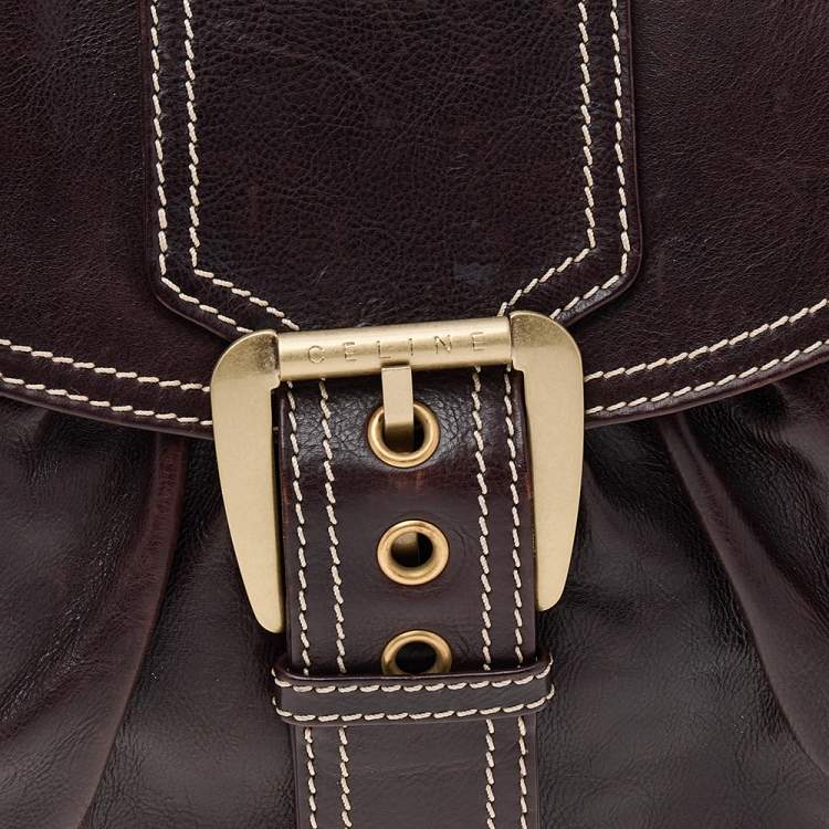 Pre Owned Celine Brown Leather Vintage Buckle Satchel