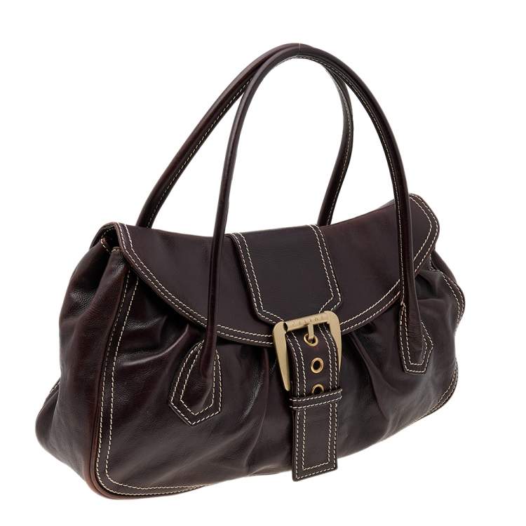 Pre Owned Celine Brown Leather Vintage Buckle Satchel