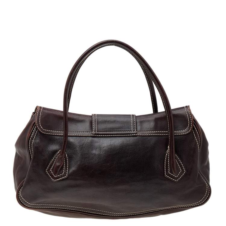 Pre Owned Celine Brown Leather Vintage Buckle Satchel