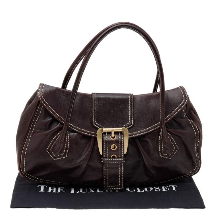 Pre Owned Celine Brown Leather Vintage Buckle Satchel