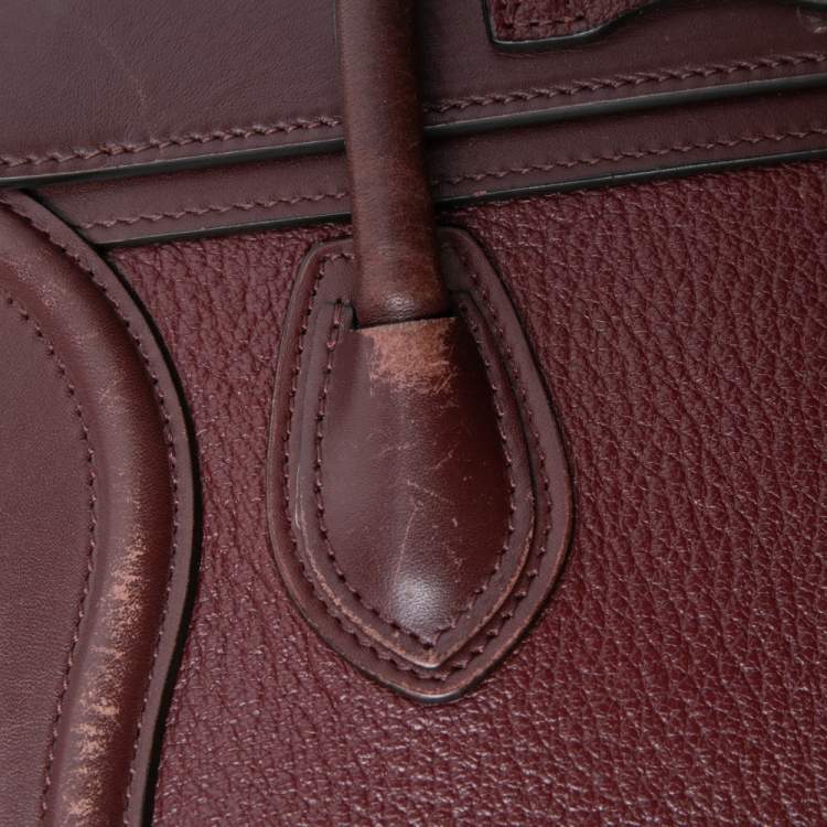 Pre Owned Celine Burgundy Leather Nano Luggage Tote