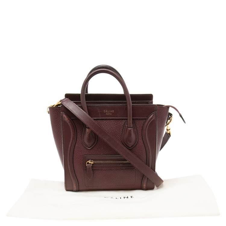 Pre Owned Celine Burgundy Leather Nano Luggage Tote