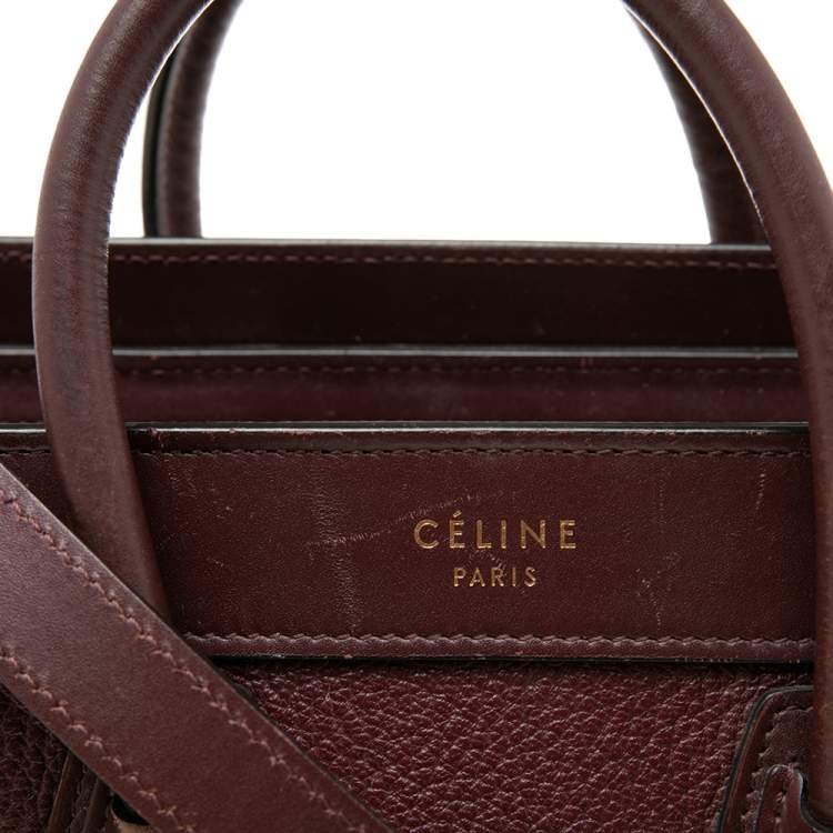 Pre Owned Celine Burgundy Leather Nano Luggage Tote