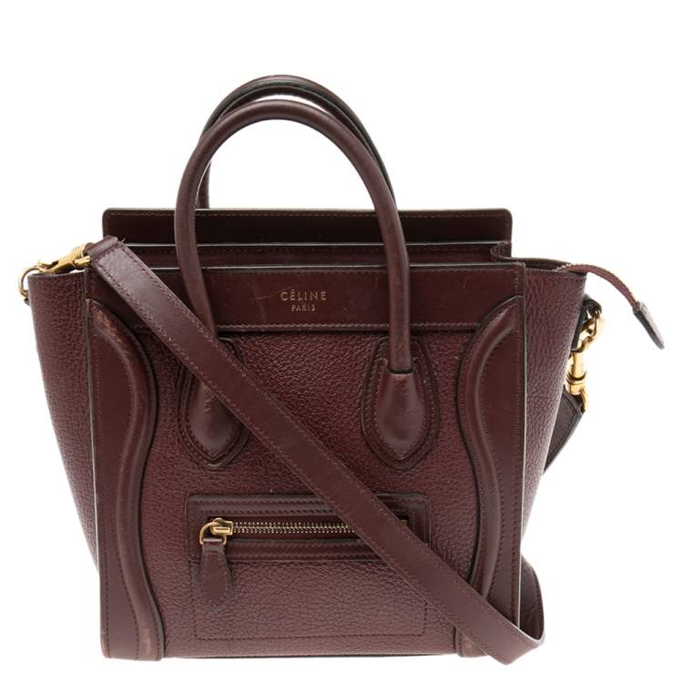 Pre Owned Celine Burgundy Leather Nano Luggage Tote