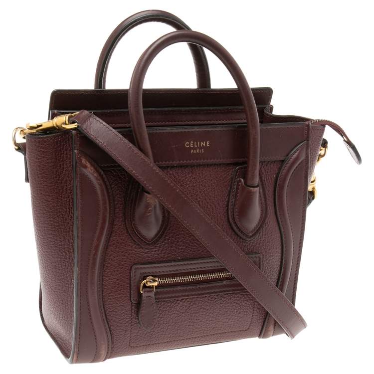 Pre Owned Celine Burgundy Leather Nano Luggage Tote