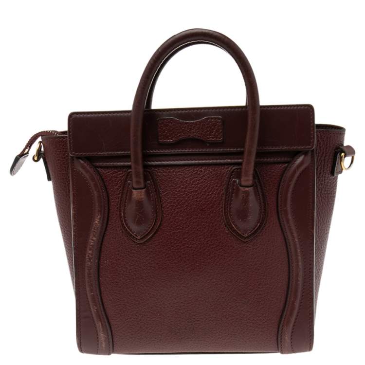 Pre Owned Celine Burgundy Leather Nano Luggage Tote