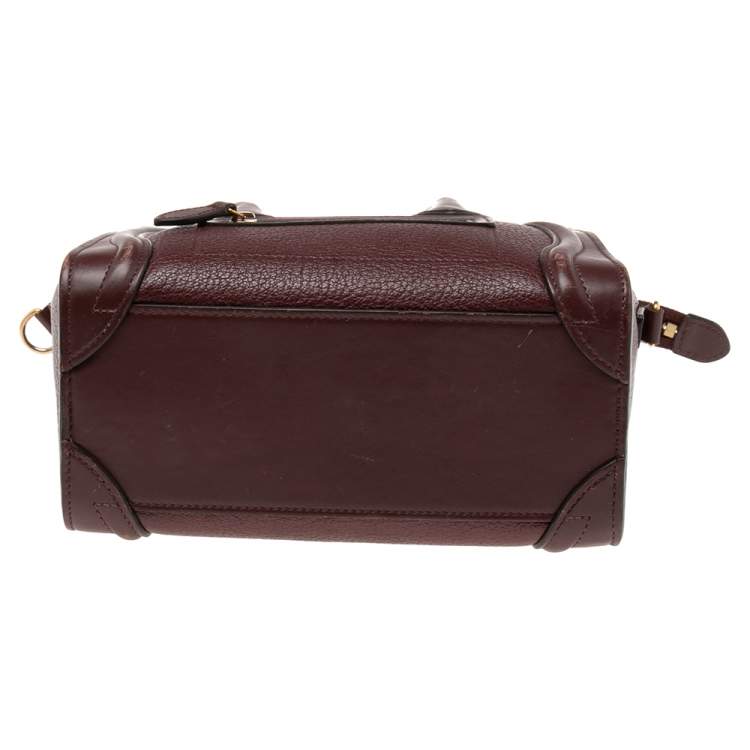 Pre Owned Celine Burgundy Leather Nano Luggage Tote