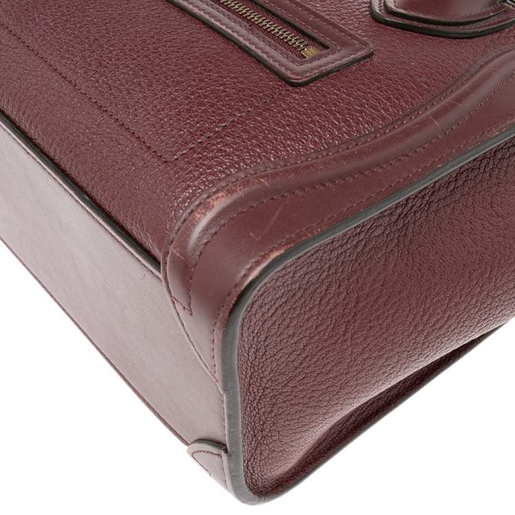 Pre Owned Celine Burgundy Leather Nano Luggage Tote