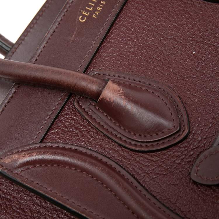 Pre Owned Celine Burgundy Leather Nano Luggage Tote