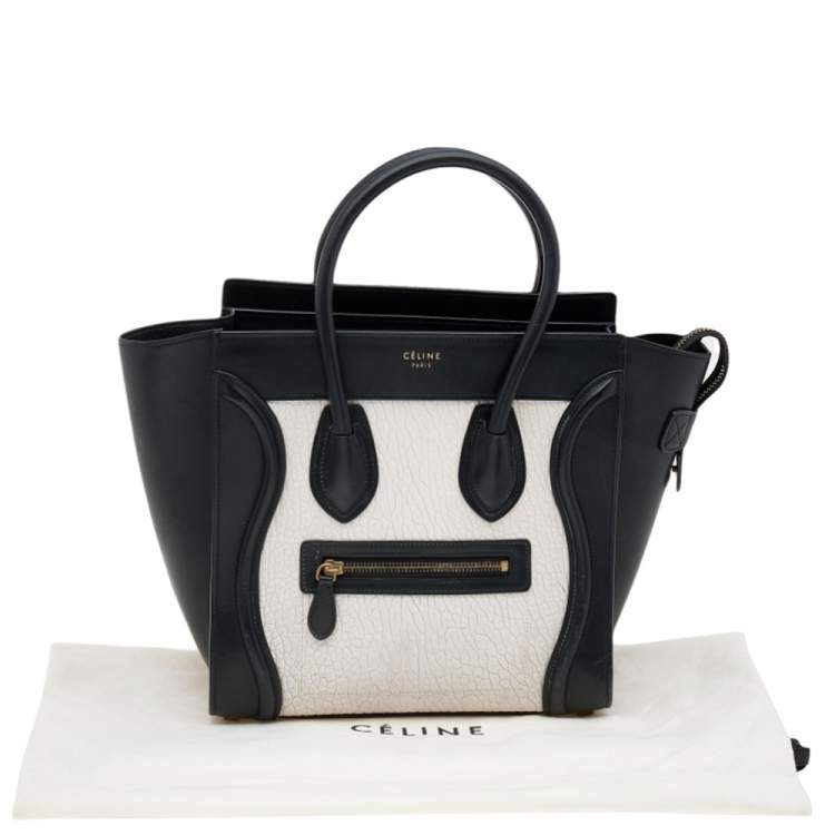 Pre Owned Celine Black/White Leather Micro Luggage Tote