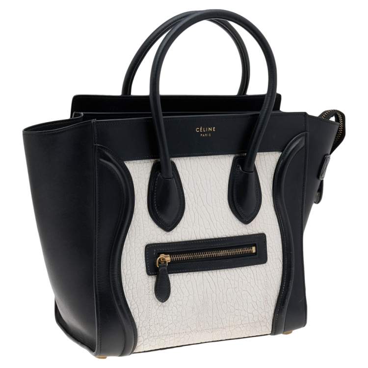 Pre Owned Celine Black/White Leather Micro Luggage Tote
