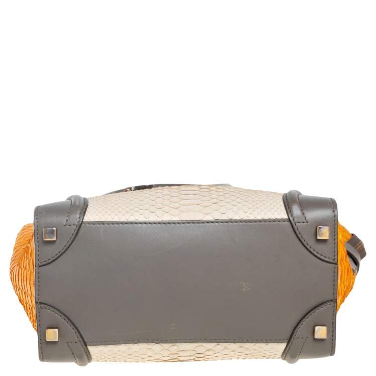 Pre Owned Celine Tri Color Python and Leather Micro Luggage Tote