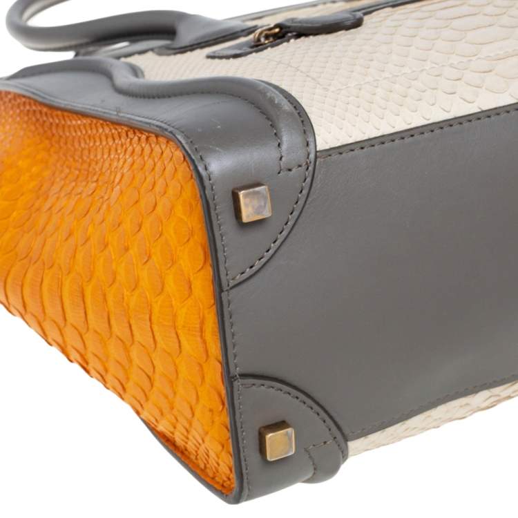 Pre Owned Celine Tri Color Python and Leather Micro Luggage Tote
