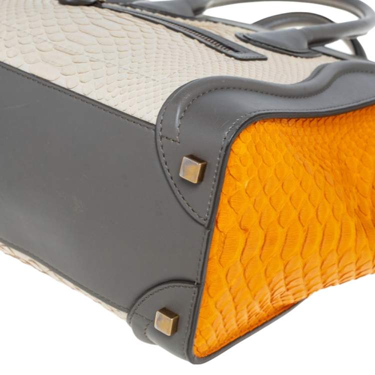 Pre Owned Celine Tri Color Python and Leather Micro Luggage Tote