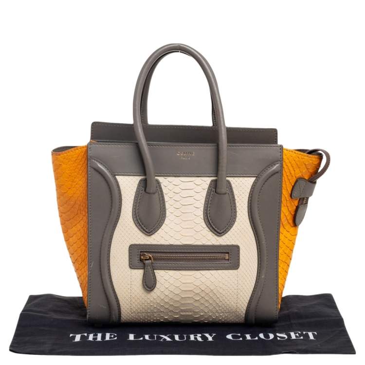 Pre Owned Celine Tri Color Python and Leather Micro Luggage Tote