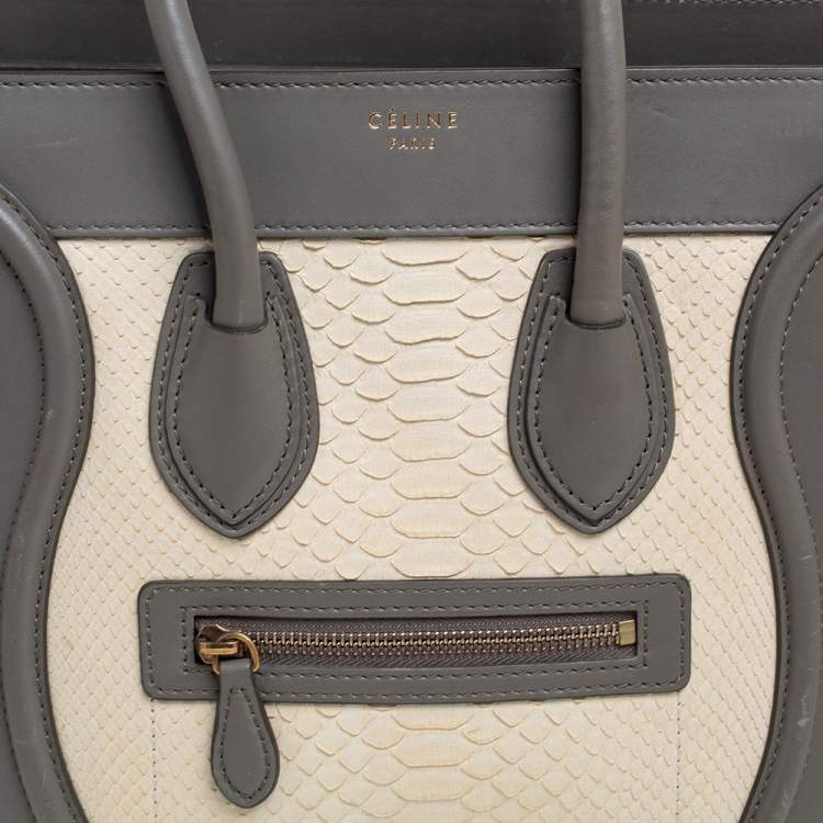 Pre Owned Celine Tri Color Python and Leather Micro Luggage Tote