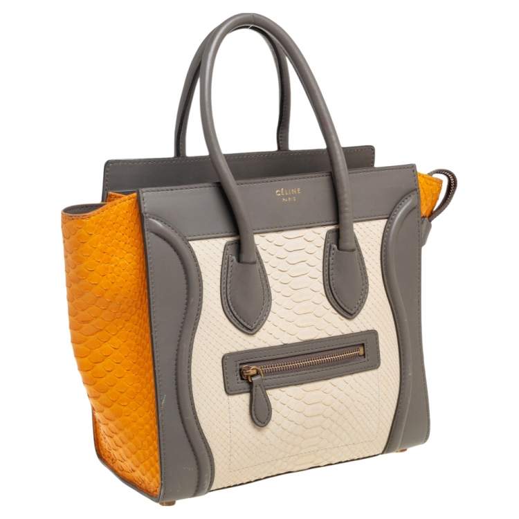 Pre Owned Celine Tri Color Python and Leather Micro Luggage Tote