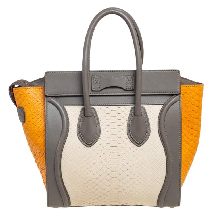Pre Owned Celine Tri Color Python and Leather Micro Luggage Tote