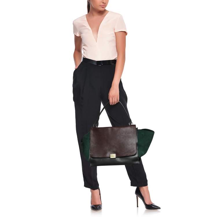 Pre Owned Celine Tricolor Leather And Suede Large Trapeze Top Handle Bag